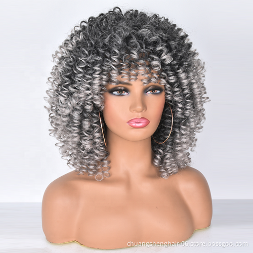 High temperature resistance fiber wig Short curly wigs for black women with bangs Ombre blonde synthetic afro kinky curly wigs